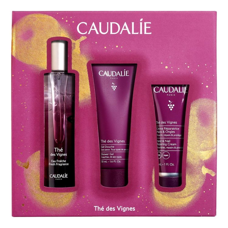 Caudalie Cofanetto di Natale 2024 The' Des Vignes - Acqua profumata 50 ml + Gel doccia 50 ml + Crema mani e unghie 30 ml