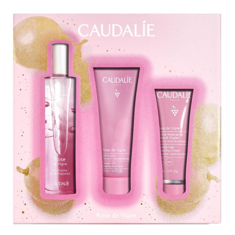 Caudalie Cofanetto di Natale 2024 Rose De Vigne - Acqua profumata 50 ml + Gel doccia 50 ml + Crema mani e unghie 30 ml