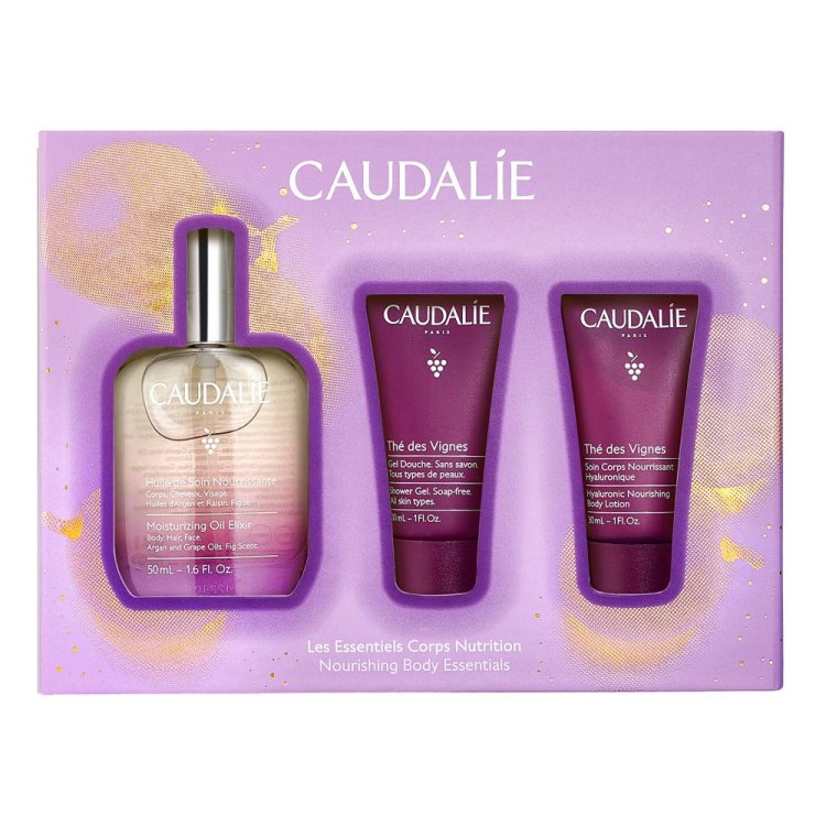 Caudalie Cofanetto di Natale 2024 Olio Trattante Nutriente - Olio viso e corpo 50 ml + Gel doccia 30 ml + Trattamento corpo 30 ml