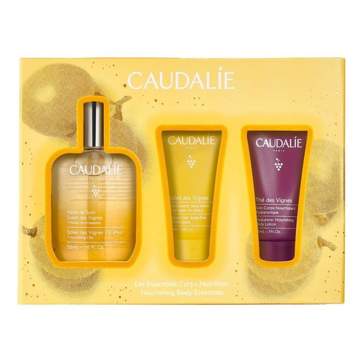 Caudalie Cofanetto di Natale 2024 Olio Trattante Soleil Des Vignes - Olio corpo 50 ml + Gel doccia 30 ml + Trattamento corpo 30 ml