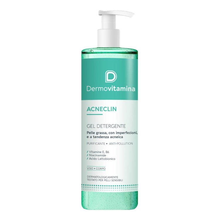 Dermovitamina Acneclin Gel Detergente Viso e Corpo - Detergente purificante per pelle grassa a tendenza acneica - 400 ml