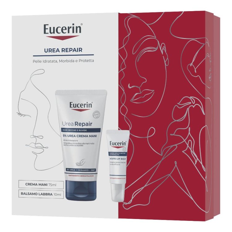 Eucerin Cofanetto di Natale 2024 Urea Repair - Crema mani 75 ml + Balsamo labbra 10 ml