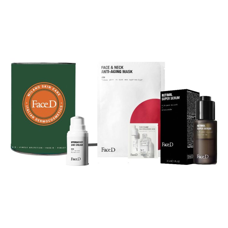 FaceD Cofanetto di Natale 2024 Pro Age Retinol Kit - Siero al Retinolo 30 ml + Crema Hydra Fast 24H SPF15 15 ml + Maschera Antietà Face & Neck Anti-Aging 