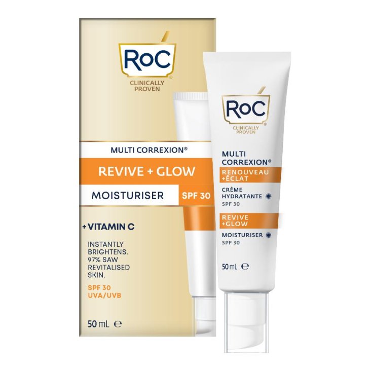 Roc Multi Correxion Revive + Glow Crema Idratante SPF30 - Crema viso illuminante alla vitamina C - 50 ml