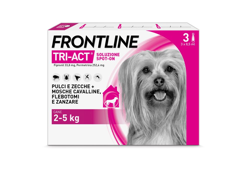 Frontline Tri Act 33,38 mg + 252,4 mg soluzione spot on 3 pipette per cani da 2 a 5 kg img 1