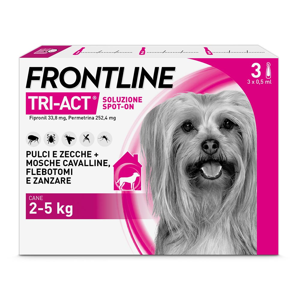 Frontline Tri Act 33,38 mg + 252,4 mg soluzione spot on 3 pipette per cani da 2 a 5 kg img 0