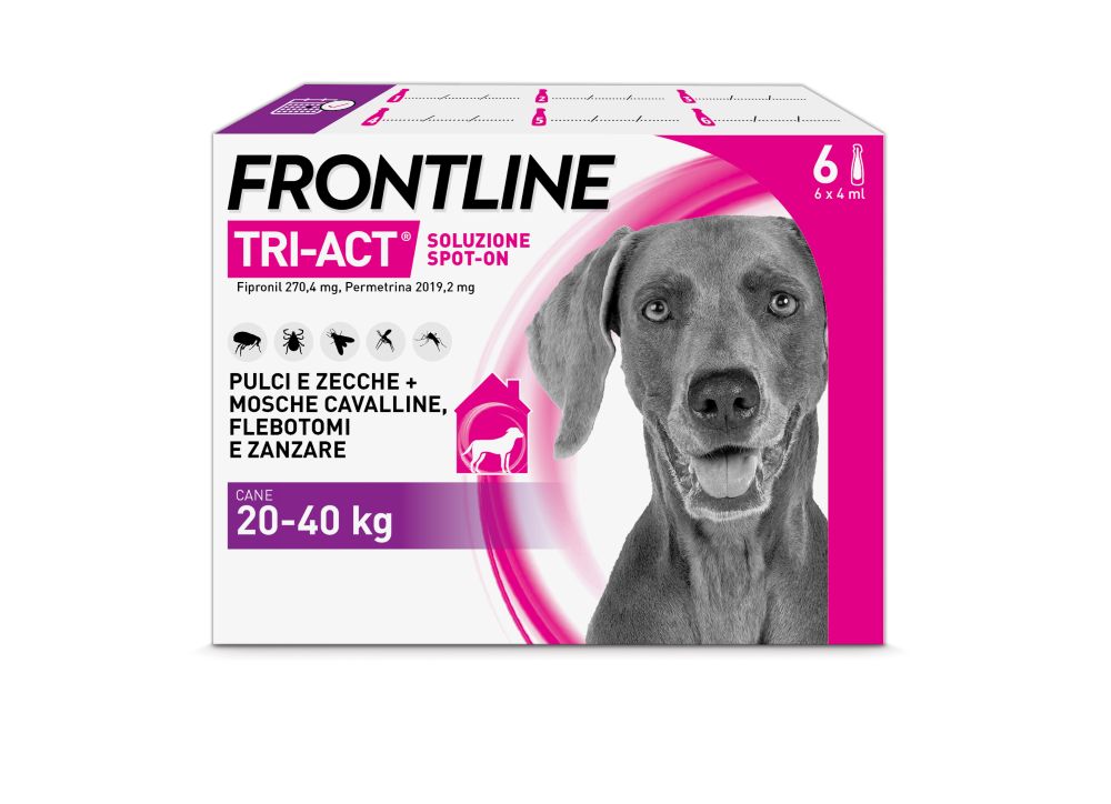 Frontline Tri-Act per Cani da 20 a 40 Kg - Pipette antiparassitarie Contro Parassiti Esterni E Insetti Volanti - 6 Pipette monodose