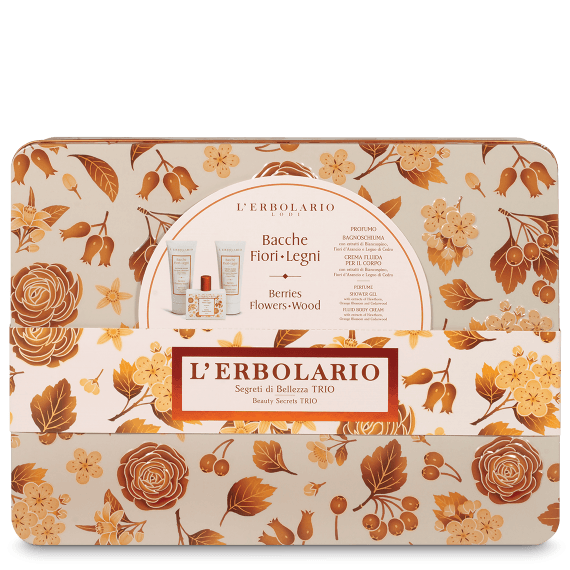 L'Erbolario Cofanetto di Natale Bacche Fiori Legni Segreti di Bellezza -  Profumo 50 ml + Bagnoschiuma 100 ml + Crema corpo 100 ml