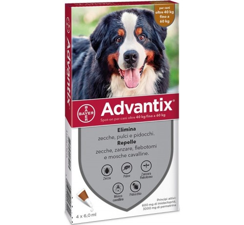 Advantix Spot-On per Cani da 40 a 60 Kg - Pipette antiparassitarie - 4  Pipette monodose da 6 ml