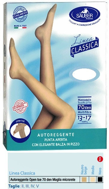 Sauber Autoreggenti Open Toe 70 Den Neutro Beige Taglia 5 Maglia Liscia Linea Classica